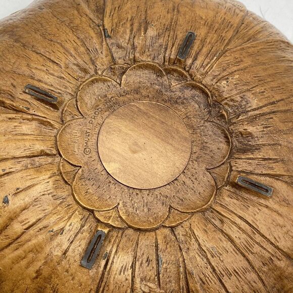 Vtg Sunflower Bowl Multi Prod Inc USA Faux Wood Boho Chic‎ 11.5” MCM Centerpiece - Picture 8 of 12